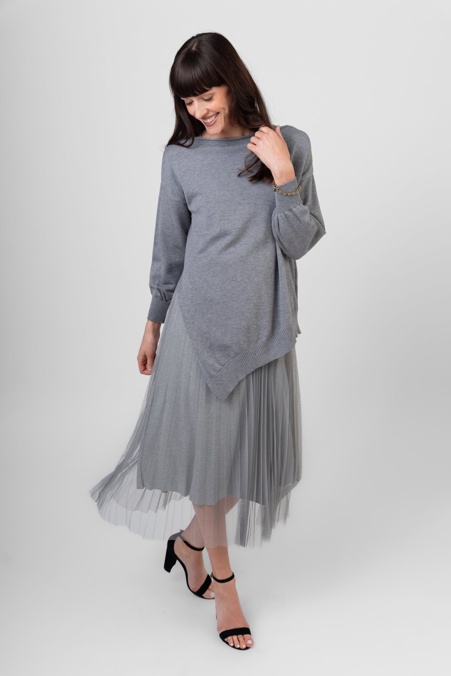 Two Piece Pleated Dress w/ Slip and A Symmetrical Sweater